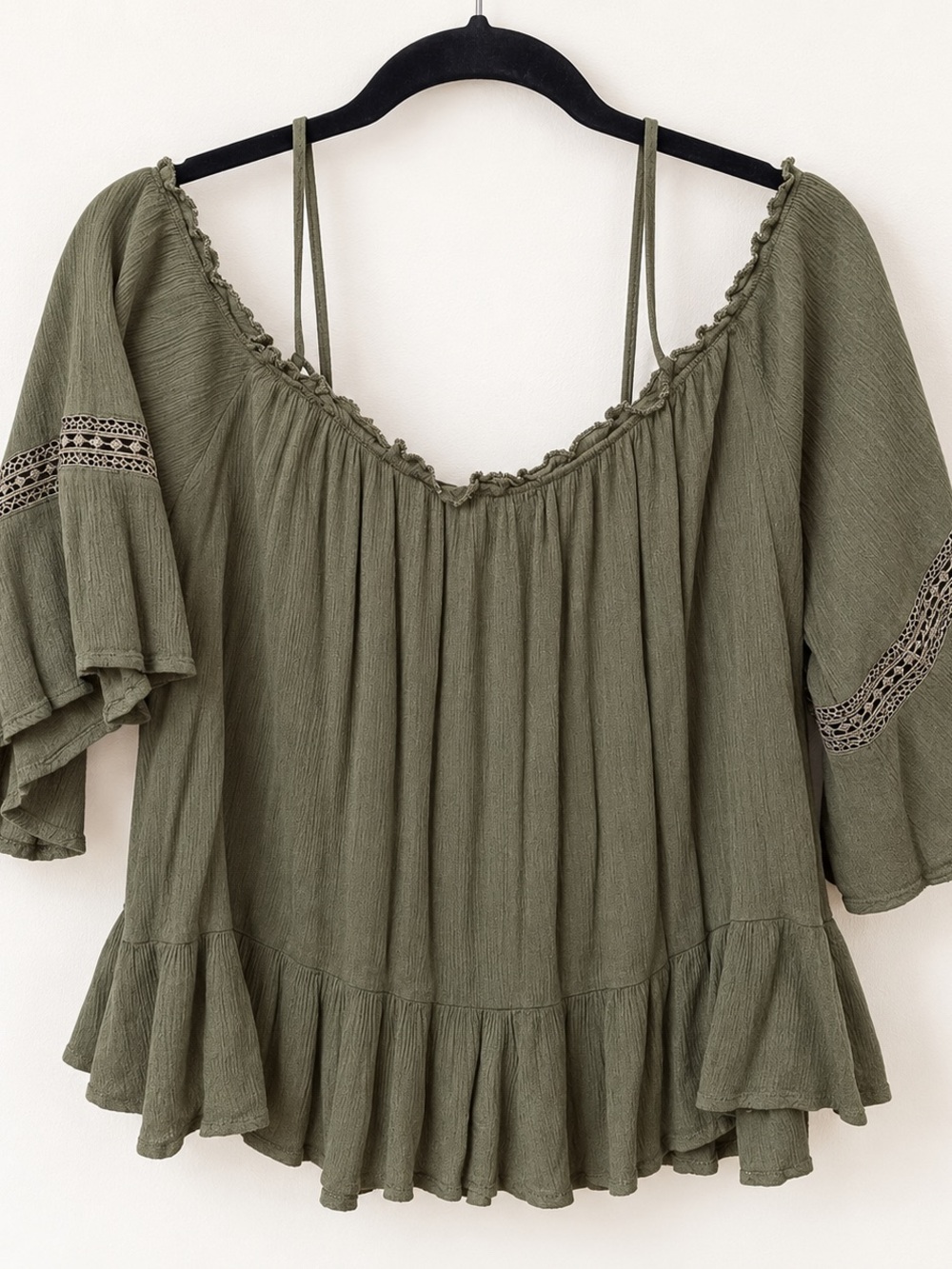 Roommates Olive Green Off-Shoulder Ruffle Peasant Top